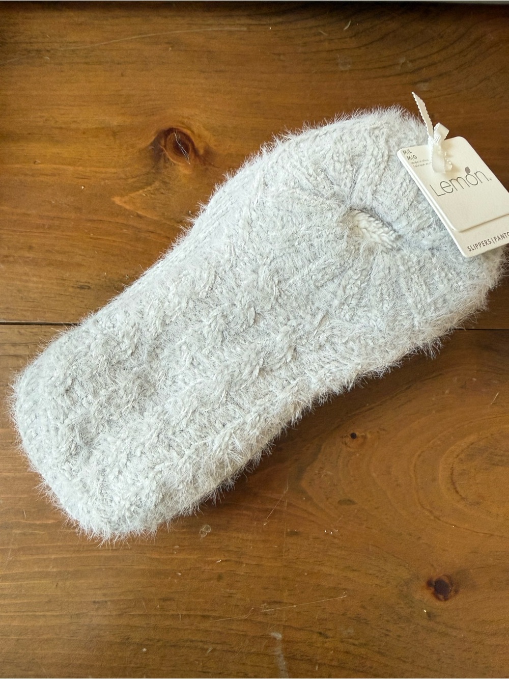 Lemon Soft Knit Fuzzy Slipper Socks in Light Gray - M/L